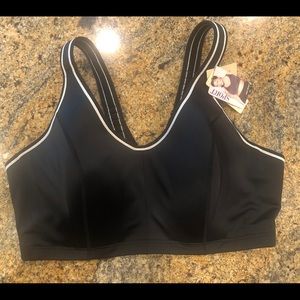 Cacique Sport Bra NWT 46DD Black w/white trim